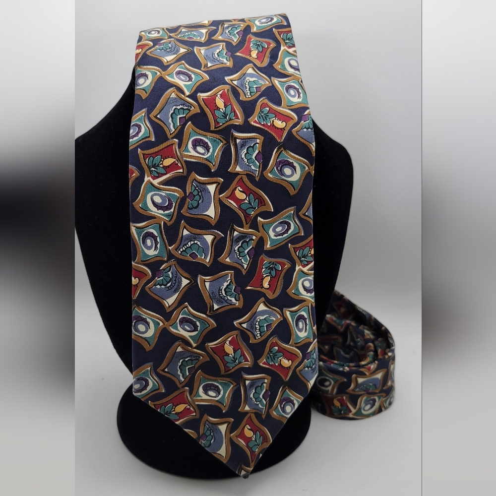 Blue and Red Geometric Pattern Tie